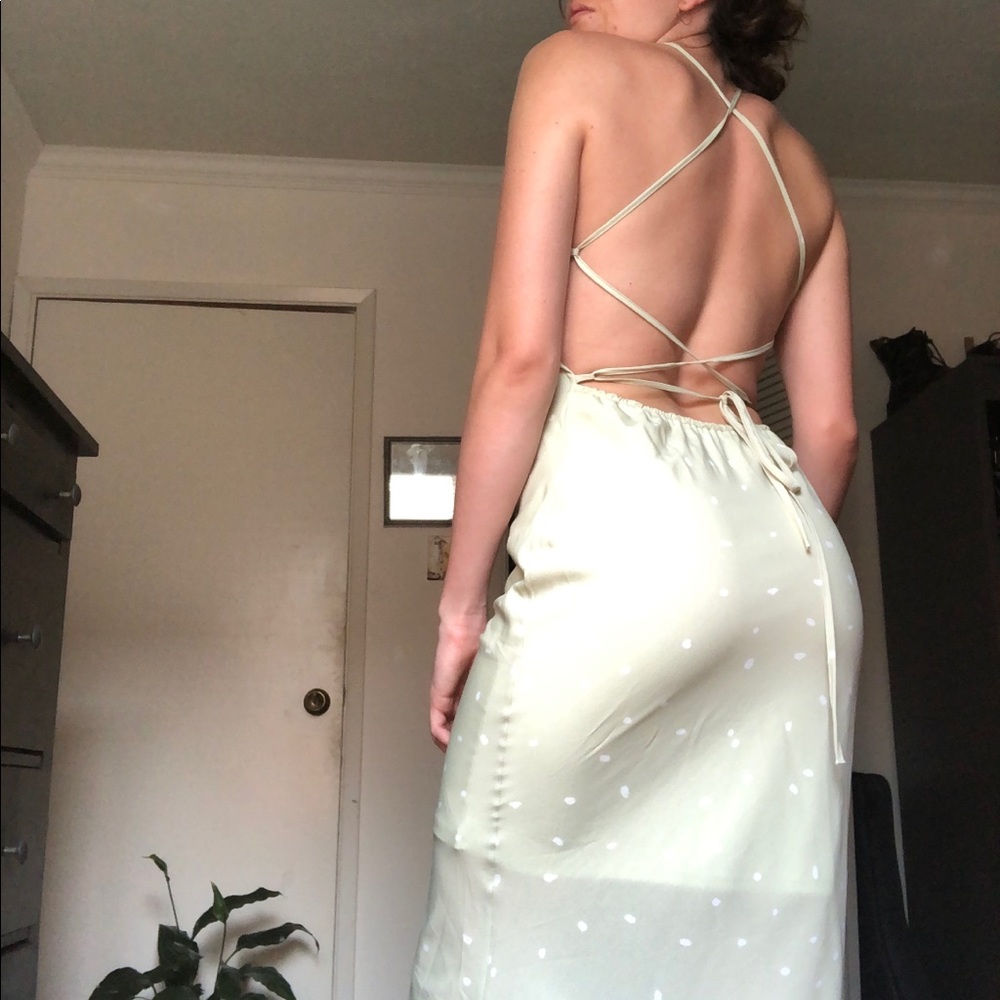 Mint green open cross-back midi dress